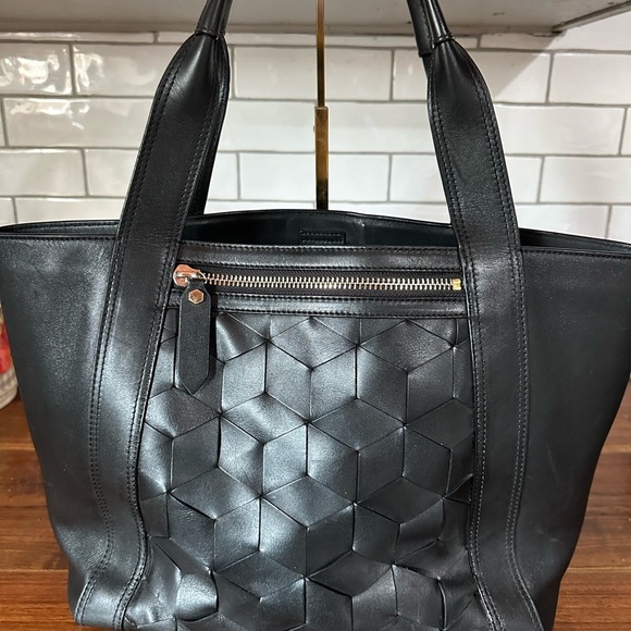 Welden Black Geometric Pattern Leather Tote - Picture 1 of 14